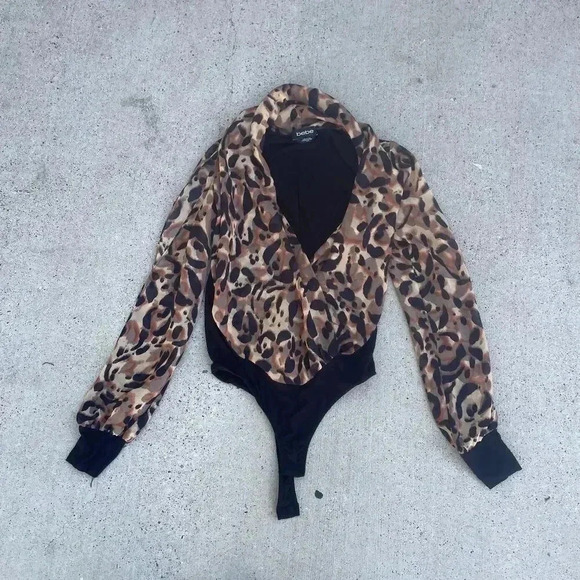 Vintage Y2K bebe womens‎ Small open front cheetah animal print bodysuit glam - Picture 1 of 8